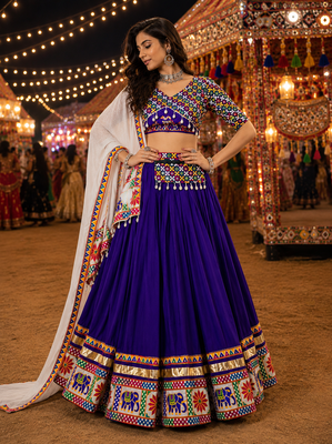 Purple Gamthi Mirror Work Lehenga Choli with Dupatta 1