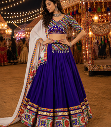 Purple Gamthi Mirror Work Lehenga Choli with Dupatta