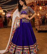 Purple Gamthi Mirror Work Lehenga Choli with Dupatta