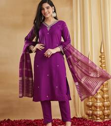 Embroidered Viscose Rayon Straight Kurta Pant and Dupatta Set