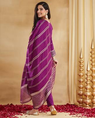 Embroidered Viscose Rayon Straight Kurta Pant and Dupatta Set 4