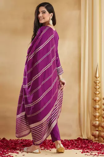 Embroidered Viscose Rayon Straight Kurta Pant and Dupatta Set