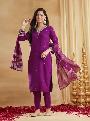 Embroidered Viscose Rayon Straight Kurta Pant and Dupatta Set 5