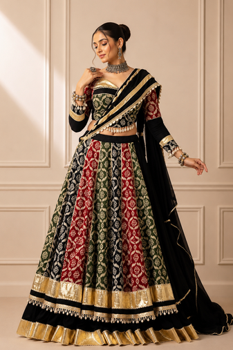 Multicolor Rayon Heritage Print Navratri Lehenga Choli