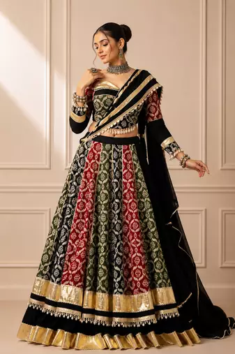 Multicolor Rayon Heritage Print Navratri Lehenga Choli