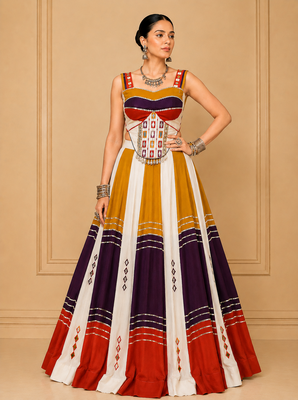 Multicolor Mirror Work Rayon Navratri Lehenga Choli 1