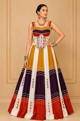 Multicolor Mirror Work Rayon Navratri Lehenga Choli
