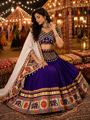 Purple Gamthi Mirror Work Lehenga Choli with Dupatta 3