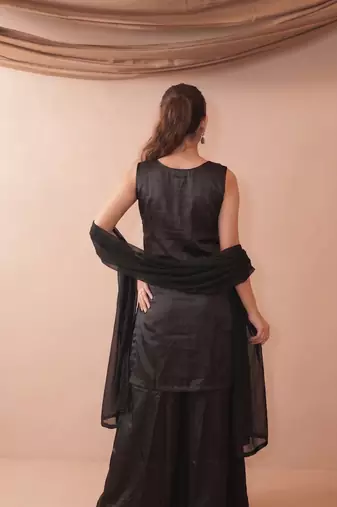 Women's Beautiful Embroidery Work French Crepe Fabric Straight Kurta Sharara and Dupatta Set