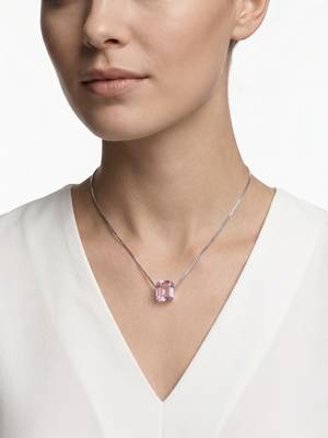 925 Sterling Silver Emerald Cut Purple Crystal Solitaire Pendant Necklace Set  for Women 1