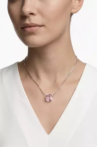 925 Sterling Silver Emerald Cut Purple Crystal Solitaire Pendant Necklace Set  for Women