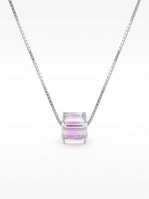 925 Sterling Silver Emerald Cut Purple Crystal Solitaire Pendant Necklace Set  for Women 2