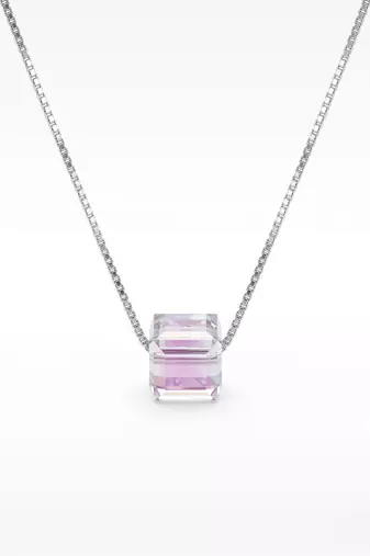 925 Sterling Silver Emerald Cut Purple Crystal Solitaire Pendant Necklace Set  for Women