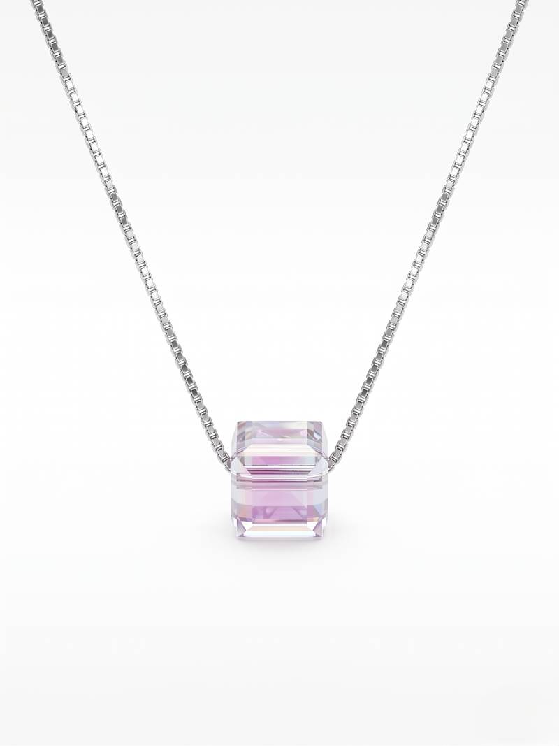 925 Sterling Silver Emerald Cut Purple Crystal Solitaire Pendant Necklace Set  for Women