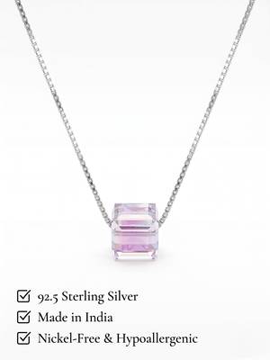 925 Sterling Silver Emerald Cut Purple Crystal Solitaire Pendant Necklace Set  for Women 3
