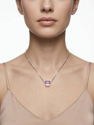 925 Sterling Silver Emerald Cut Purple Crystal Solitaire Pendant Necklace Set  for Women 4