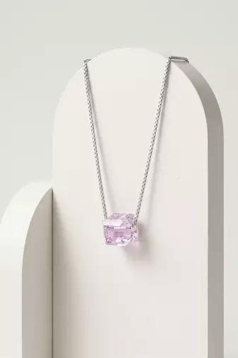 925 Sterling Silver Emerald Cut Purple Crystal Solitaire Pendant Necklace Set  for Women