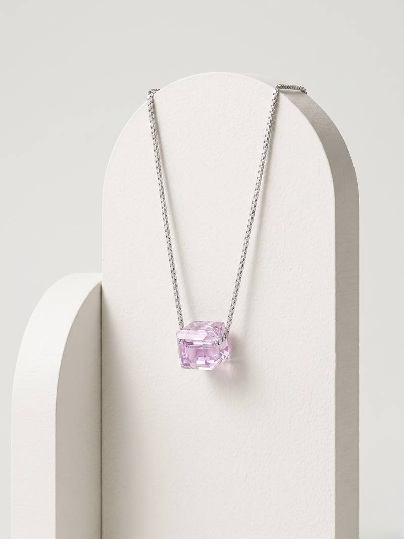 925 Sterling Silver Emerald Cut Purple Crystal Solitaire Pendant Necklace Set  for Women