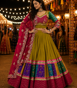 Green Navratri Cotton Lehenga Choli with Georgette Dupatta