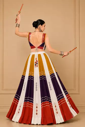 Multicolor Mirror Work Rayon Navratri Lehenga Choli