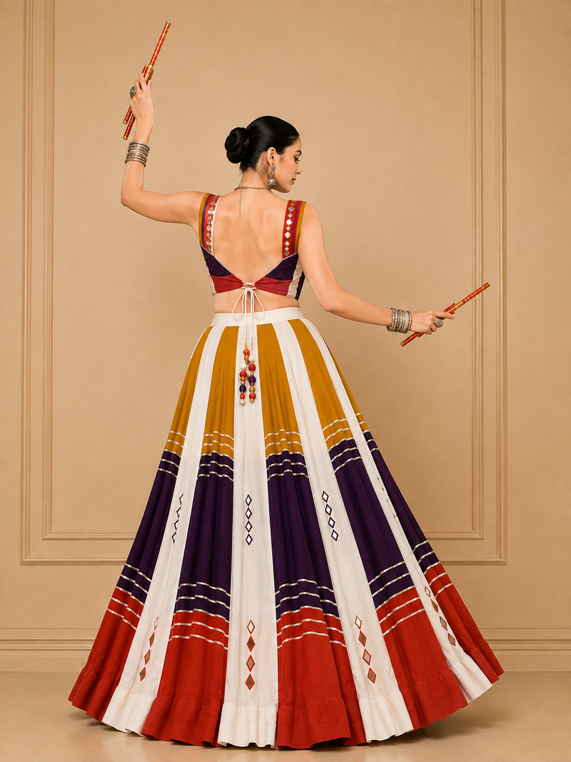 Multicolor Mirror Work Rayon Navratri Lehenga Choli