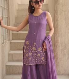 Embroidered French Crepe Straight Kurta Sharara and Dupatta Set