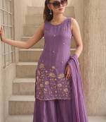 Embroidered French Crepe Straight Kurta Sharara and Dupatta Set