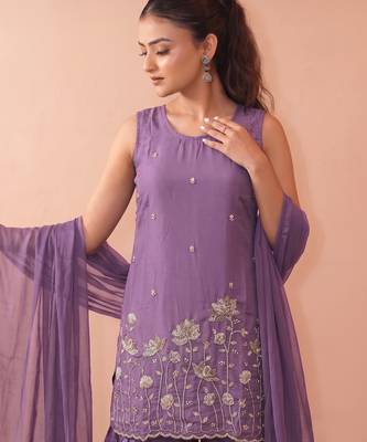 Embroidered French Crepe Straight Kurta Sharara and Dupatta Set 2