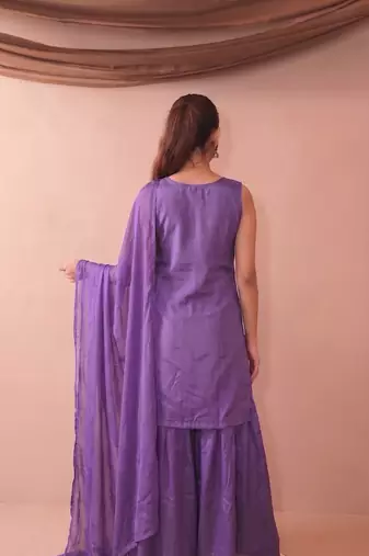 Embroidered French Crepe Straight Kurta Sharara and Dupatta Set