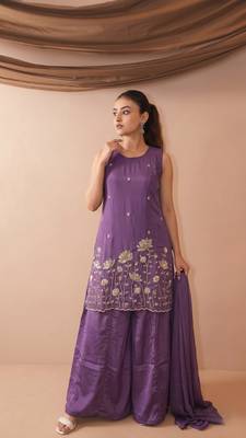 Embroidered French Crepe Straight Kurta Sharara and Dupatta Set 5