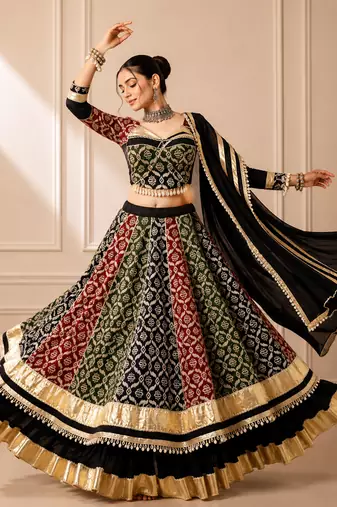 Multicolor Rayon Heritage Print Navratri Lehenga Choli