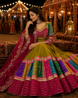 Green Navratri Cotton Lehenga Choli with Georgette Dupatta 3