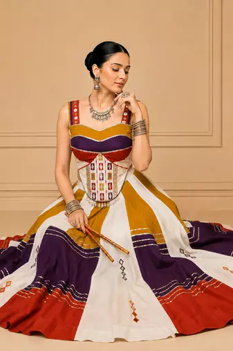 Multicolor Mirror Work Rayon Navratri Lehenga Choli