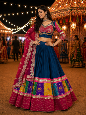 Blue Navratri Cotton Lehenga Choli with Georgette Dupatta 1