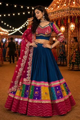 Blue Navratri Cotton Lehenga Choli with Georgette Dupatta