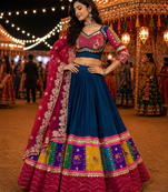 Blue Navratri Cotton Lehenga Choli with Georgette Dupatta