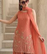 Embroidered French Crepe Straight Kurta Sharara and Dupatta Set