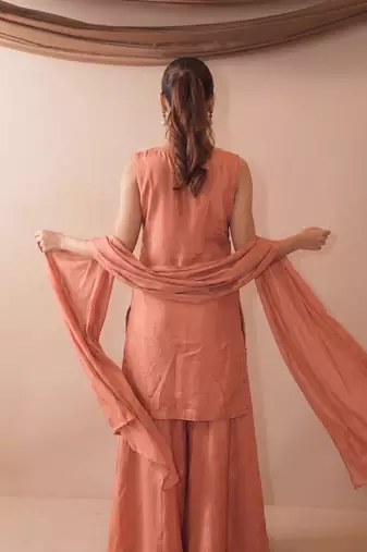 Embroidered French Crepe Straight Kurta Sharara and Dupatta Set