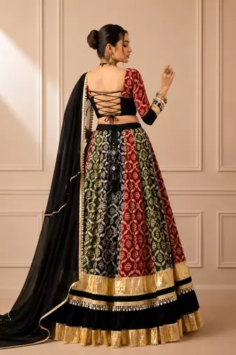 Multicolor Rayon Heritage Print Navratri Lehenga Choli