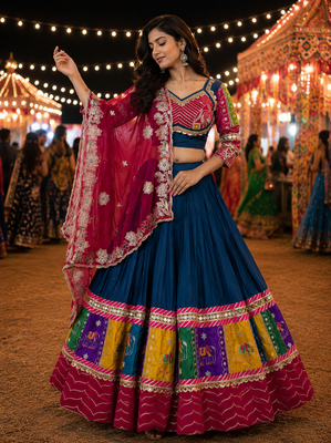 Blue Navratri Cotton Lehenga Choli with Georgette Dupatta 2
