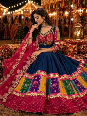 Blue Navratri Cotton Lehenga Choli with Georgette Dupatta 3