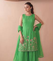 Embroidered French Crepe Straight Kurta Sharara and Dupatta Set