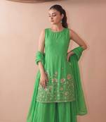 Embroidered French Crepe Straight Kurta Sharara and Dupatta Set