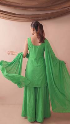 Embroidered French Crepe Straight Kurta Sharara and Dupatta Set 4