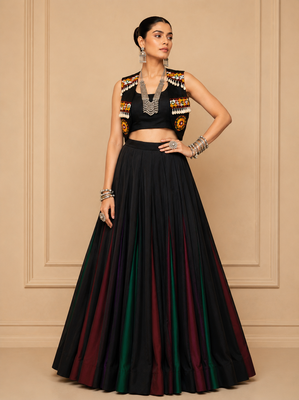 Black Gamthi Work Georgette Lehenga Set with Koti 1