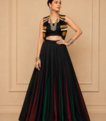Black Gamthi Work Georgette Lehenga Set with Koti