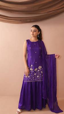 Embroidered French Crepe Straight Kurta Sharara and Dupatta Set 1