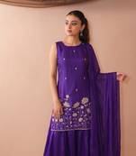 Embroidered French Crepe Straight Kurta Sharara and Dupatta Set