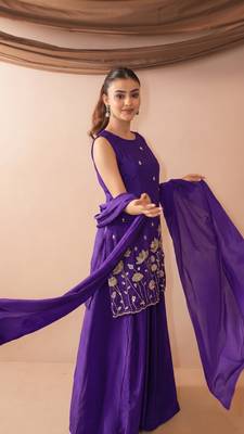 Embroidered French Crepe Straight Kurta Sharara and Dupatta Set 3