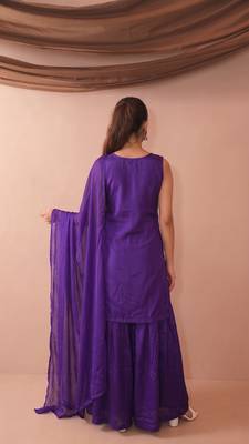 Embroidered French Crepe Straight Kurta Sharara and Dupatta Set 4